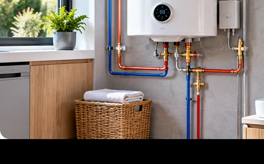 Termo eléctrico instalado en lavandería residencial